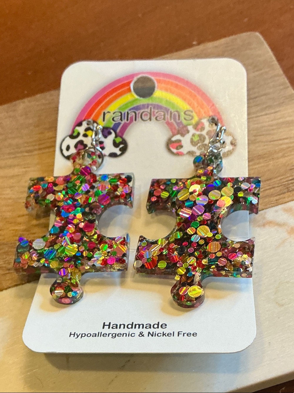 Randans Multicolor Sparkle Puzzle Piece Drop Earrings